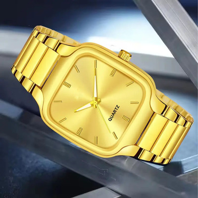 Good Friend PREMIUM QUALITY SQUARE GOLD DIAL STAINLESS STEEL CHAIN Analog Watch  - For Men
