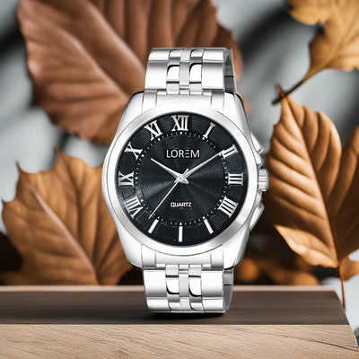 LOREM LR125 Men Watch With Black 3D Roman Dial Round Silver Stainless Steel Premium Analog Watch  - For Men