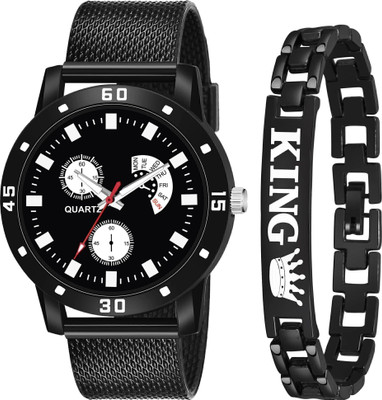 MAHAVIRA COLLECTION PU_BLACK_AVIO__KING_BRACELET New Black Trending Minimalists Analog Hand Watch For Men Boys Analog Watch  - For Men