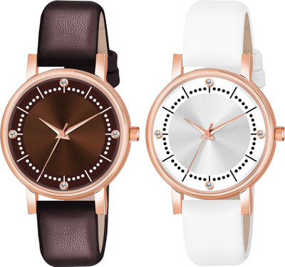Motugaju Analog 4 Point Diamond Studded Round Attractive Dot Pattern Brown Analog Watch  - For Women