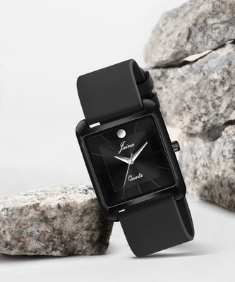 JAINX Square Shape Black Silicone Band Analog Watch  - For Men