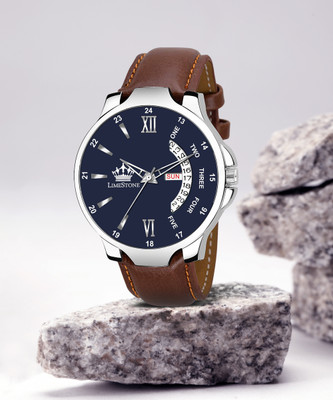 LIMESTONE New Day and Date Functioning Tan Strap Blue Dial Quartz Analog Watch  - For Men