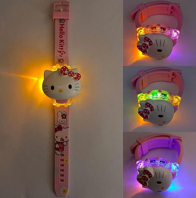 Glowme kitty Kids Girls Analog Pink LED Watch with Silicone Strap Digital Watch  - For Girls