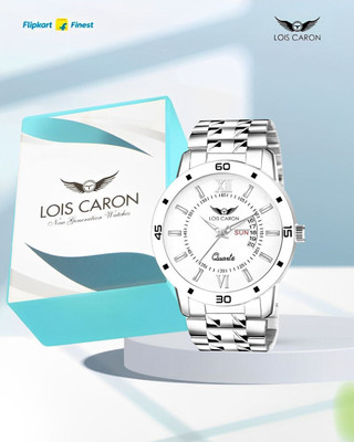 LOIS CARON LCS-8366 Analog Day Date Functioning Stainless Steel Chain & White Dial Analog Watch  - For Men