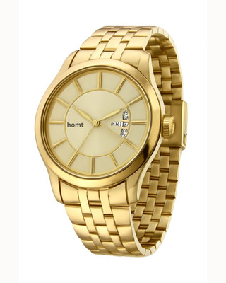 HMT DLX Golden round stainless steel chain day-date display quartz analog watch for men Golden round stainless steel chain with day-date display and waterproof Analog Watch  - For Men