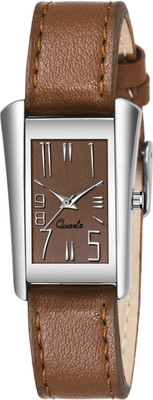 MAAN INTERNATIONAL Brown Elegant Rectangular Design Brown Leather Strap Analog Watch  - For Women