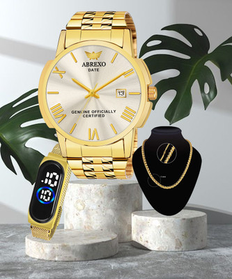 ABREXO Luxury Gold Watch & Gold Chain with Digital Watch Trending Combo For Boys/Men Analog Watch  - For Men