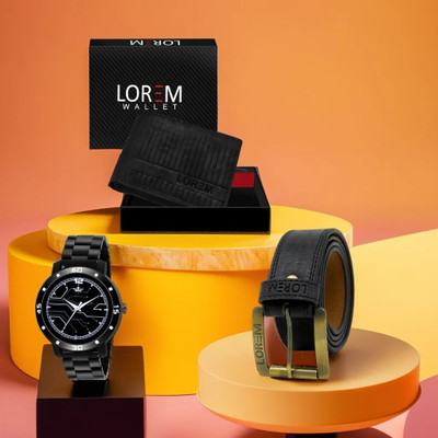LOREM LR113-WL31-BL01 Mens Combo Of Watch With Artificial Leather Wallet & Belt Analog Watch  - For Men
