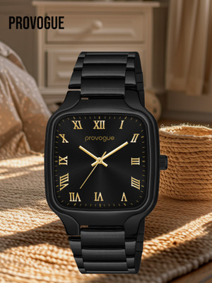 PROVOGUE 03 Square Designer Men Black Watch with Black Dial Gold Figure Stainless Steel Chain with Self Size Adjustable Analog Watch - For Men