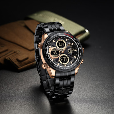 Alix Black stainless steel strap Black dial digital military multi features loaded Analog-Digital Watch  - For Men