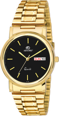 ADAMO 1013YM02 SHINE wristwatch / watchs DAY AND DATE FUNCTIONING Black Dial Round Shaped with Stainless Steel Chain Premium watch for Men and Women Analog Watch  - For Men & Women