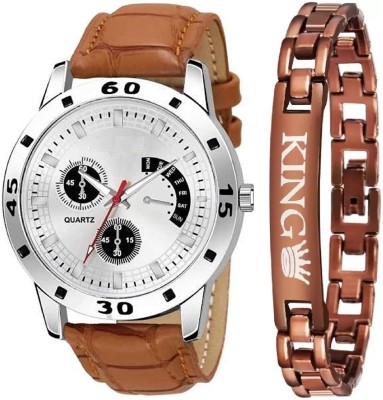 Shivark Brown Leather Strap With Bracelet Analog Watch  - For Boys