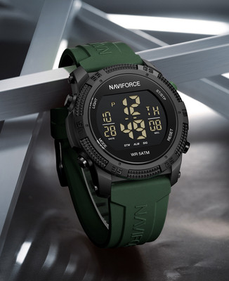 NAVIFORCE NF7104 Green silicone light weight strap multi-function round dial Digital Watch  - For Men