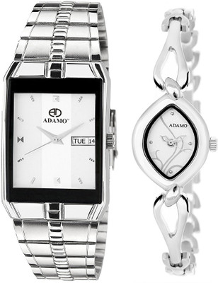 ADAMO 9151-327SM01 ADAMO Enchant Day and Date White Dial Men's & Women's Analog Watch  - For Couple