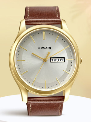 SONATA NP77082YL06W Essential Gents collection Analog Watch  - For Men