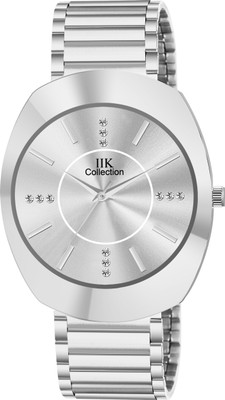 IIK Collection IIK-738M Round Stone Studded Formal Silver Dial With Metallic Bracelet Silver ChainStrap Analog Watch  - For Men