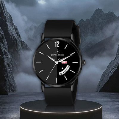 CHARLIEKEEN Black Dial Silicone Strap Elegance Look Day Date Display Analog Watch  - For Men