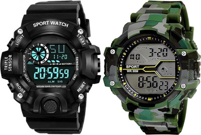 Motugaju Digital Black Army Belt Multi-functional Day Date Month With Night Digital Watch  - For Men