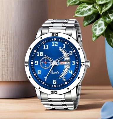 exactor Day and Date Functioning Steel Strap New Quartz Analog Watch - For Men Trending Day & Date Functioning Blue Dial Watch for Boys Analog Watch  - For Men