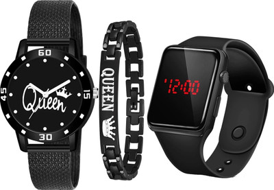 SHURAI 3 NOMBER WATCH DIGITAL NEW COMBO SET STAR SILICON SQUARE WATCH + SILICON LED BAND FOR KIDS ( MEN AND WOMEN ) Analog-Digital Watch  - For Girls