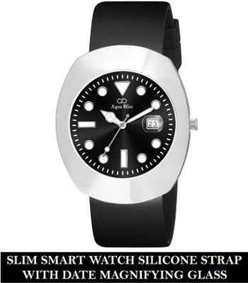 AquaBliss Chrome Bezel Slim Silicon Strap with Date Magnifier Glass Display Analog Watch  - For Men
