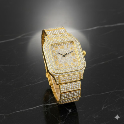 LEATHERTONE AA36 Fashion Hip Hop Gold Wrist Watch with Stones Analog Watch  - For Men & Women