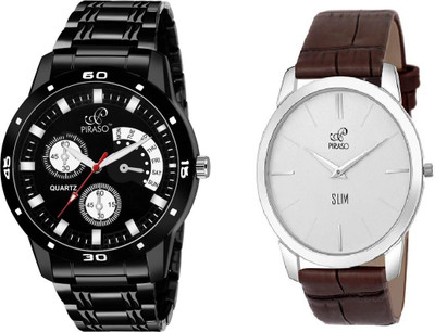 PIRASO 32-BK-CK & 1584 SL04 WHITE WITH BROWN CROCO ANALOG COMBO WRIST WATCH BLACK & WHITE DIAL WATCH FOR MEN Analog Watch  - For Men