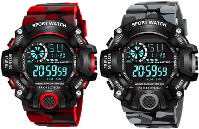 Motugaju Digital Watch Army Red Grey Color Strap Waterproof Digital Sports Digital Watch  - For Men