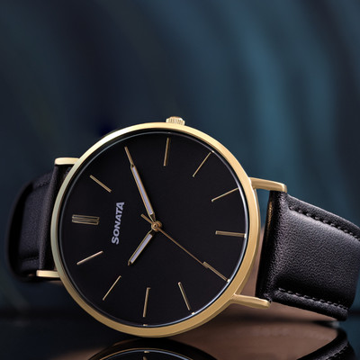 SONATA Sonata 2 Black Dial Black Leather Strap Quartz Watch For Men Analog Watch  - For Men