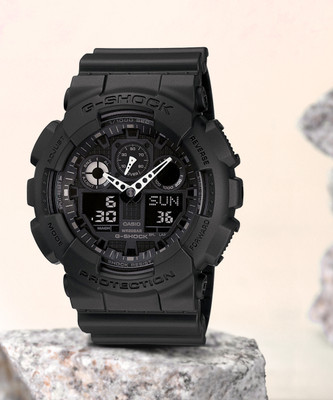 CASIO GA-100-1A1DR G-SHOCK GA-100-1A1HDR Black Dial Resin Strap Analog-Digital Watch  - For Men