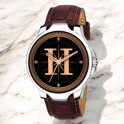 Natrix ALPHA-H-3K-SIL-BRW-CHL Fancy Design Stylish ALPHABET H Dial Brown Leather Strap Men Wrist Watch Analog Watch  - For Boys