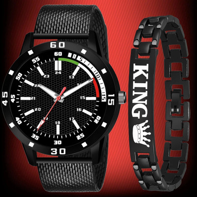 MAHAVIRA COLLECTION Pu_Black_Tiranga__King_Bracelet Classy Look Black Dial and Black Belt Watch for Men Boys Analog Watch  - For Men