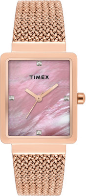 TIMEX TWEL20704 Mother of Pearl Rose Gold Rectangle Dial Quartz Analog Watch  - For Women