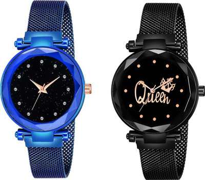 Talgo TG-GR_379_Blue_12_Queen_Black_Maganet Analog Watch  - For Women