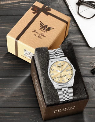 ABREXO Abx7777-Silver Rich Gold Series Pilot Series Date Working Round Rich Gold Dial Quartz Mechanism Watch For Boys Analog Watch  - For Men