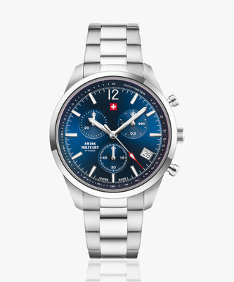 Swiss Military by Chrono | Dial Shape Round| Dial Color Blue| Strap Color Silver Quartz Watch-SM34097.03 Swiss Made Blue Dial Chronograph Analog Watch  - For Men