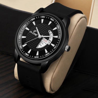 Dezine Black Dial Silicone Strap Elegance Look Day Date Functioning Analog Watch  - For Men