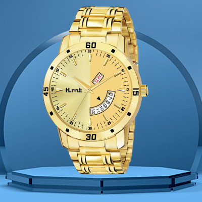 HLMT ANALOG WATCH Golden Day & Date Functioning Long Life Black Plated Chain Watch - For Men Analog Watch  - For Men & Women