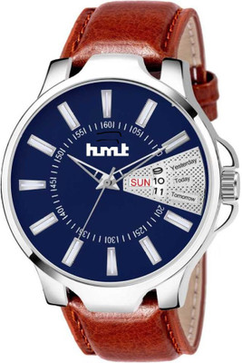 Hmrt Day Date Functioning Blue Dial Brown Strap Analog Watch  - For Men