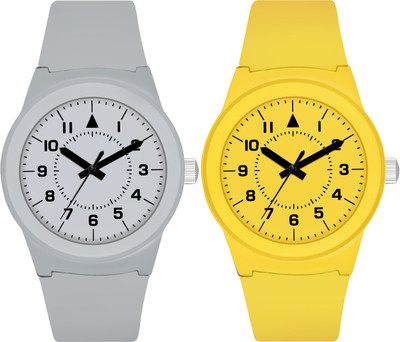 Wholfin WL-119-122 New Latest Grey & Yellow Waterproof Minimalists Look Smooth Sillicone Strap Analog Watch  - For Men