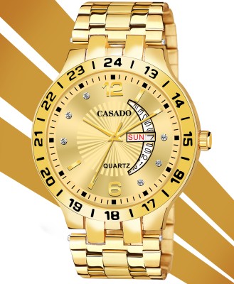 CASADO Gold Plated | Diamond Studded | 3D Cut Glass | Day and Date | 1 Year Warranty Gold Plated | Diamond Studded | 3D Cut Glass | Day and Date | 1 Year Warranty Analog Watch  - For Men