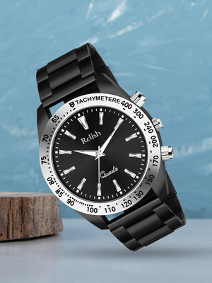 RELish Quartz Analog Watch Quartz Analog, Black Dial with Stainless Steel Chain | Black watch for Man Analog Watch  - For Men