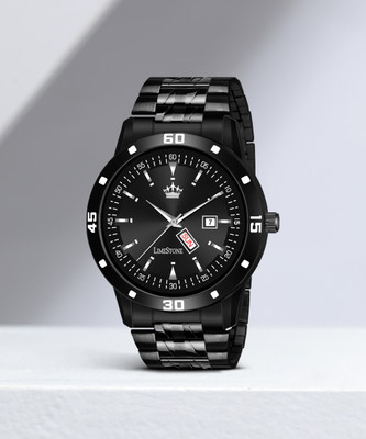LIMESTONE All Black Day & Date Functioning Long Life Black Plated Chain HMTS Quartz Analog Watch  - For Men