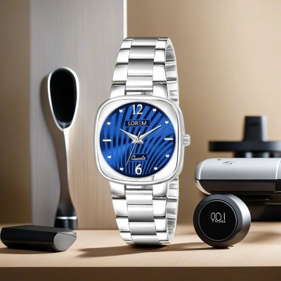 LOREM LR307 Abstract Floral Blue Designer Dial Silver Metal Strap Round Analog Watch  - For Women