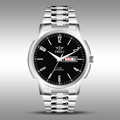 TWIXY TYW-J16-2 BLACK TWIXY Premium Quality Day-Date Functioning Black Dial & Silver Steel Chain Boys Analog Watch  - For Men