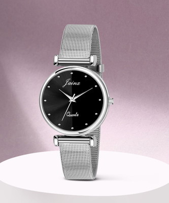 JAINX Black Dial Steel Mesh Chain Analog Watch  - For Women