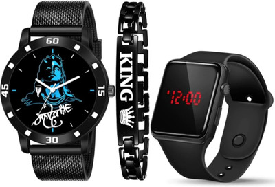 Vtrack Vtrack Mahadev Watch With King Bracelet & Digital Watch For Men Analog-Digital Watch  - For Men