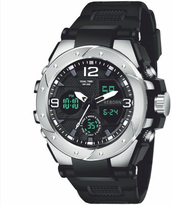 TrackFly 9105 DUAL TIME SILVER New Attractive Sport look Design Military Green LED Calendar and time and date Analog-Digital Watch  - For Men