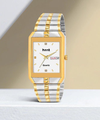 hmt QUARTZ HMTS Day & Date Series Two Tone Plating Golden Metal Wrist Watch Analog Watch  - For Men