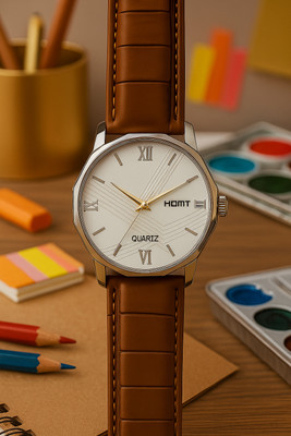 FRANKTIME Latest trendy minimalistic brown leather white dial quartz analog watch for men HOMT Latest Design Trendy & Smart WATERPROOF Analog Watch  - For Men